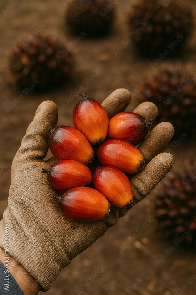 Farmer holding palm fruits
